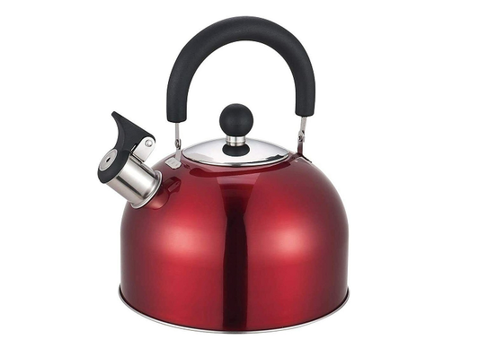 Whistling Stainless Steel Kettle with Folding Handle Red