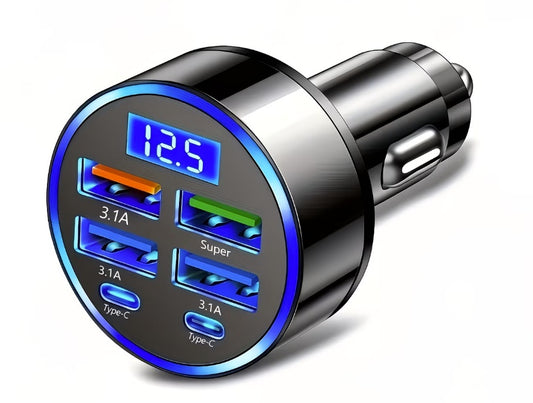 12V Fast Charger USB & Type C Adaptor, with LED Digital Voltage Display